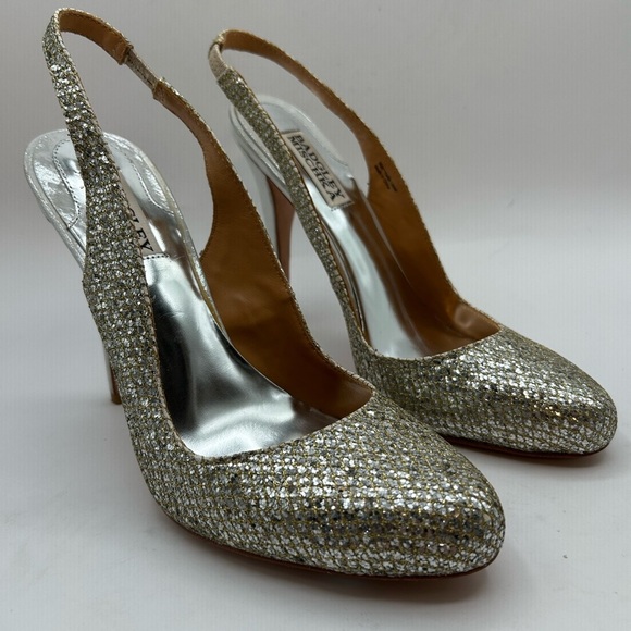 BADGLEY MISCHKA WOMEN'S KISS KISS SLINGBACK PUMP GOLD GLITTER US SIZE 8 MEDIUM - Picture 2 of 13
